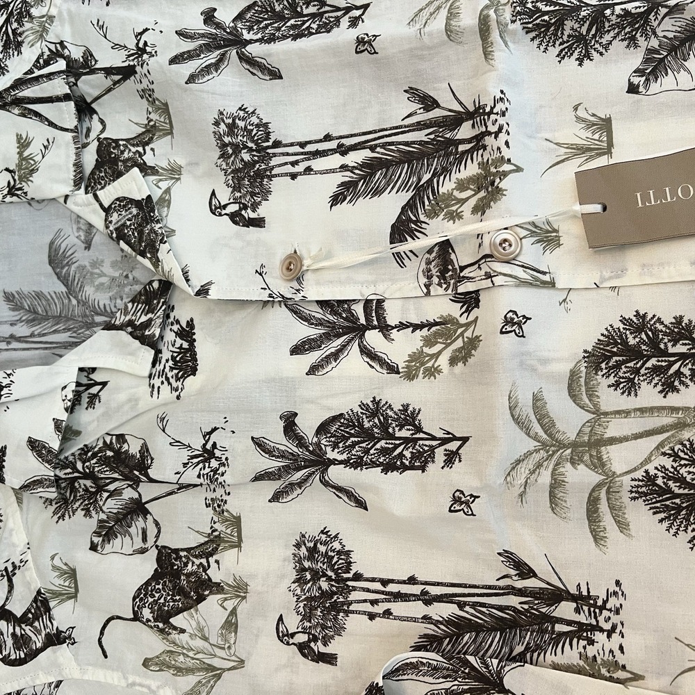 Guglielminotti NWT‎ Dress Shirt Size M White w/ Brown Jungle Print Cotton Long - Picture 9 of 9